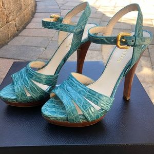 PRADA Turquoise Lizard Summer Heel! Size 6